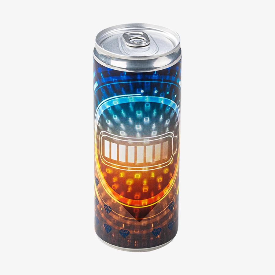 Zuckerfreier Energydrink in individuell bedruckter Getränkedose, Frontalansicht