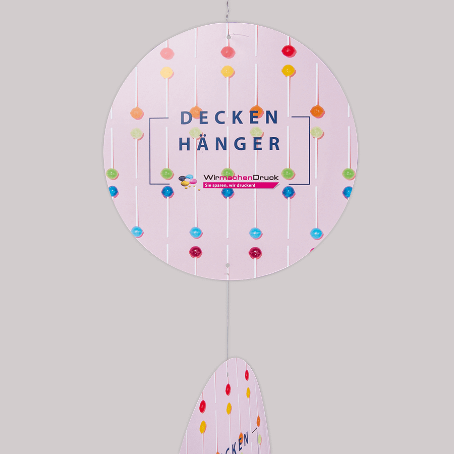 150 Stk. Papier-Deckenhänger 3-teilig, rund (Durchmesser 20 cm), 4/4-farbig beidseitig bedruckt