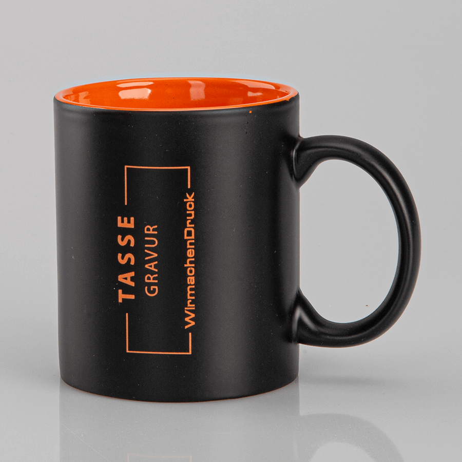 10 Stk. Tasse außen SCHWARZ, innen FARBIG mit einseitiger Lasergravur