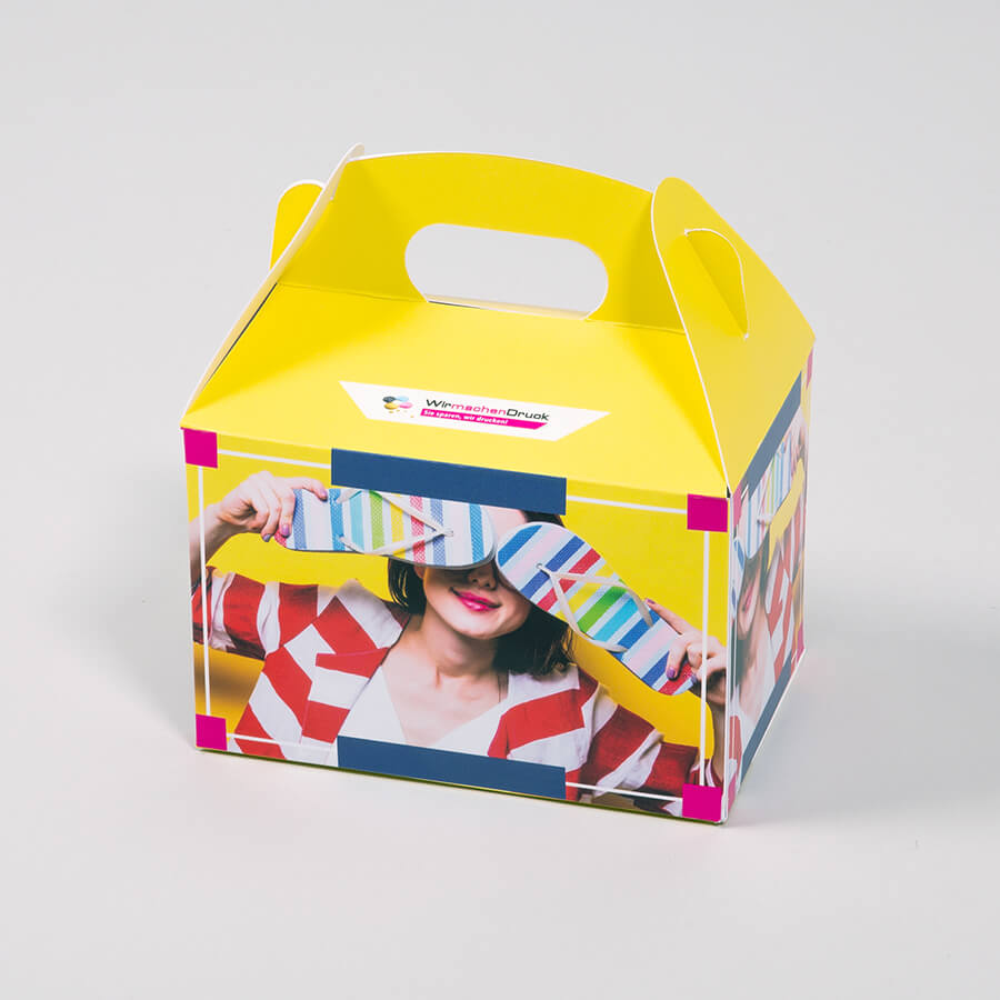 500 Stk. Tragegriffverpackung (18,6 cm x 12,5 cm x 12 cm) einseitig bedruckt 4/0-farbig