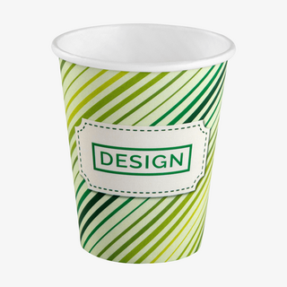 Einwandiger Pappbecher mit Eichstrich für 200 ml Inhalt, individuell bedruckt