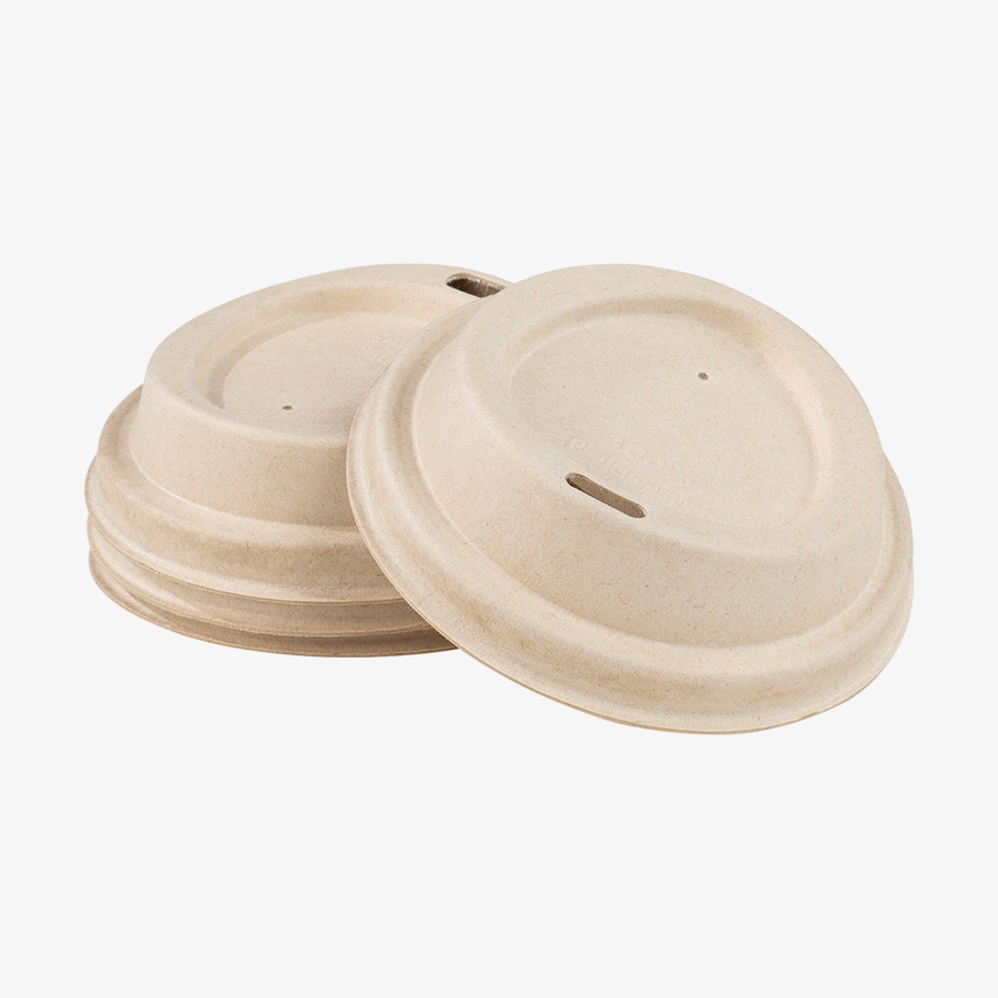 Naturbraune To-go-Deckel aus Biopappe mit Trinkloch, Durchmesser 80 mm