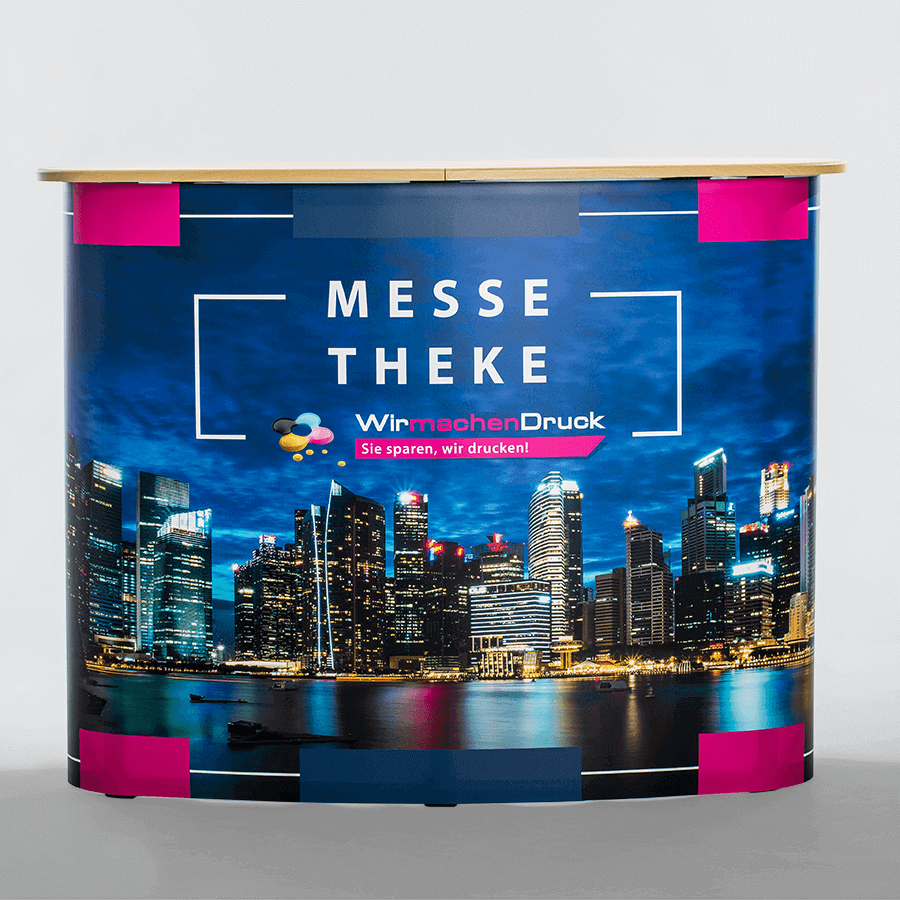 Gebogene Messetheke individuell bedruckt