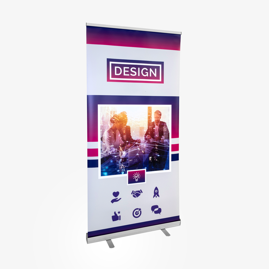 Individuell bedrucktes Last-Minute-Roll-up-Banner in der Größe 100 x 200 cm