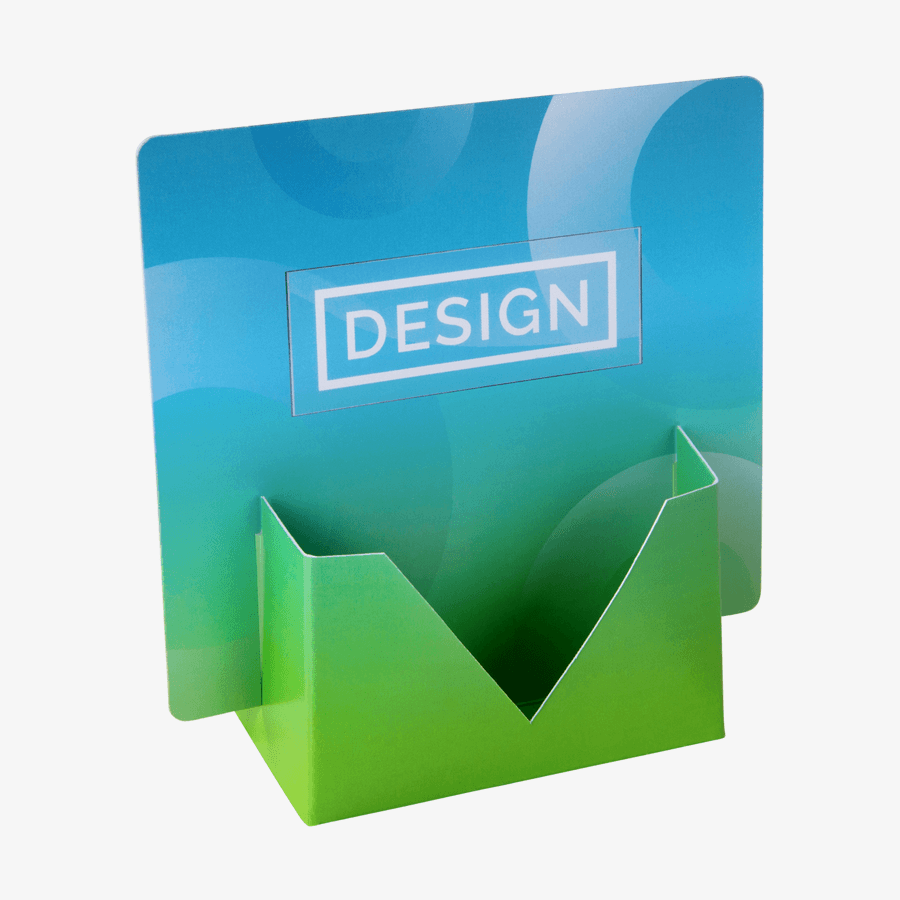 Individuell bedrucktes Thekendisplay, ideal für Ihre Visitenkarten